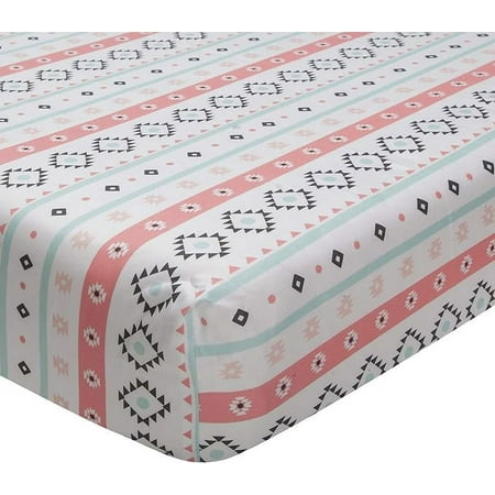 Lambs & Ivy Little Spirit Cotton Fitted Crib Sheet - White, Coral, Modern