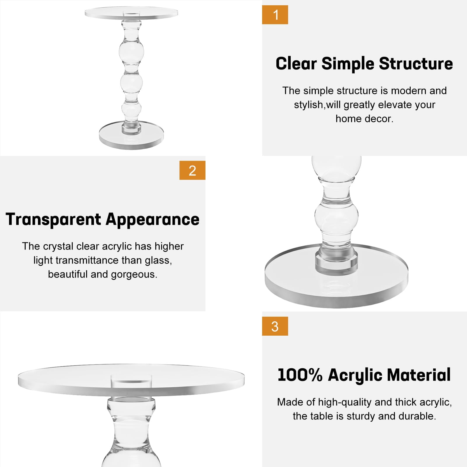 VDGPWA 16" Modern Acrylic Side Table, Clear Round Martini Table for Living Room, Bedroom