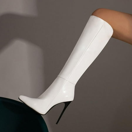 

Tdoqot Winter Boots for Women- Christmas Gifts Chunky Heel High-Heels Sexy Women s Knee High Boots White 35
