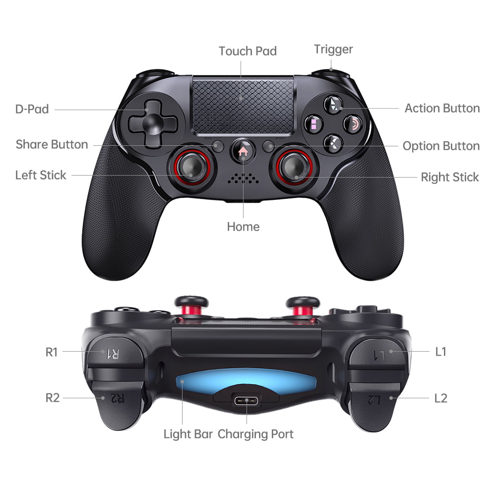 Wireless Controller Dual Vibration Gamepad Joystick Controller for PS4/ Slim/ Pro with Stereo Headset Jack/ Touch Pad/ Six-axis Motion Control 