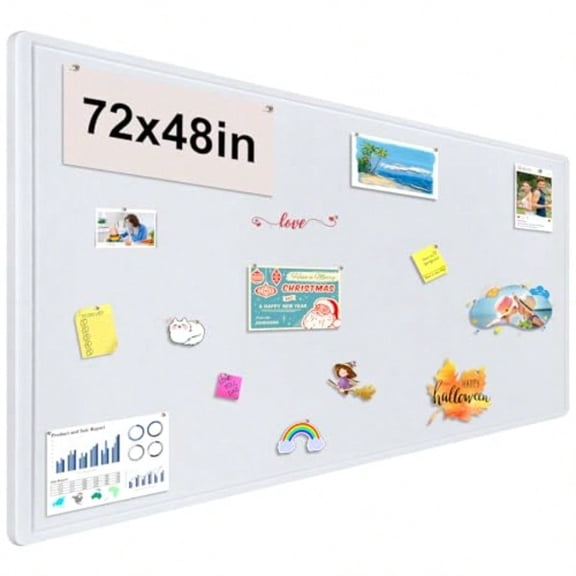 Large Bulletin Board Foldable 72x48 Inches Cork Board Alternative Large Felt Board Decorative Pin Board for Wall Foldable Photo Board Self-Adhesive Vision Board with 36 Pushpins White