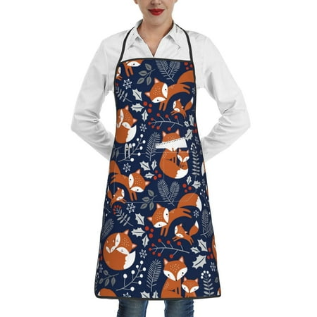 

Pofeuu Cute Foxes Print Aprons with Pockets Cute Aprons for Kitchen Cooking Server Barber Chef Apron