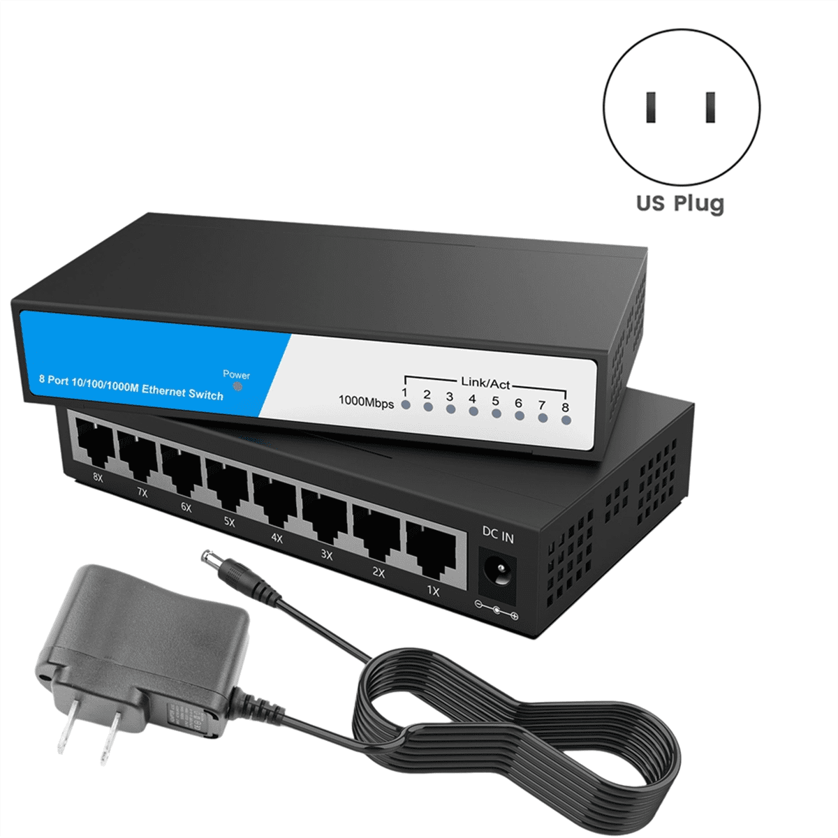 8 Port Gigabit Ethernet Switch RJ45 Hub Internet Splitter Smart Switch Ethernet Network Switch 10/100/1000Mbps US Plug