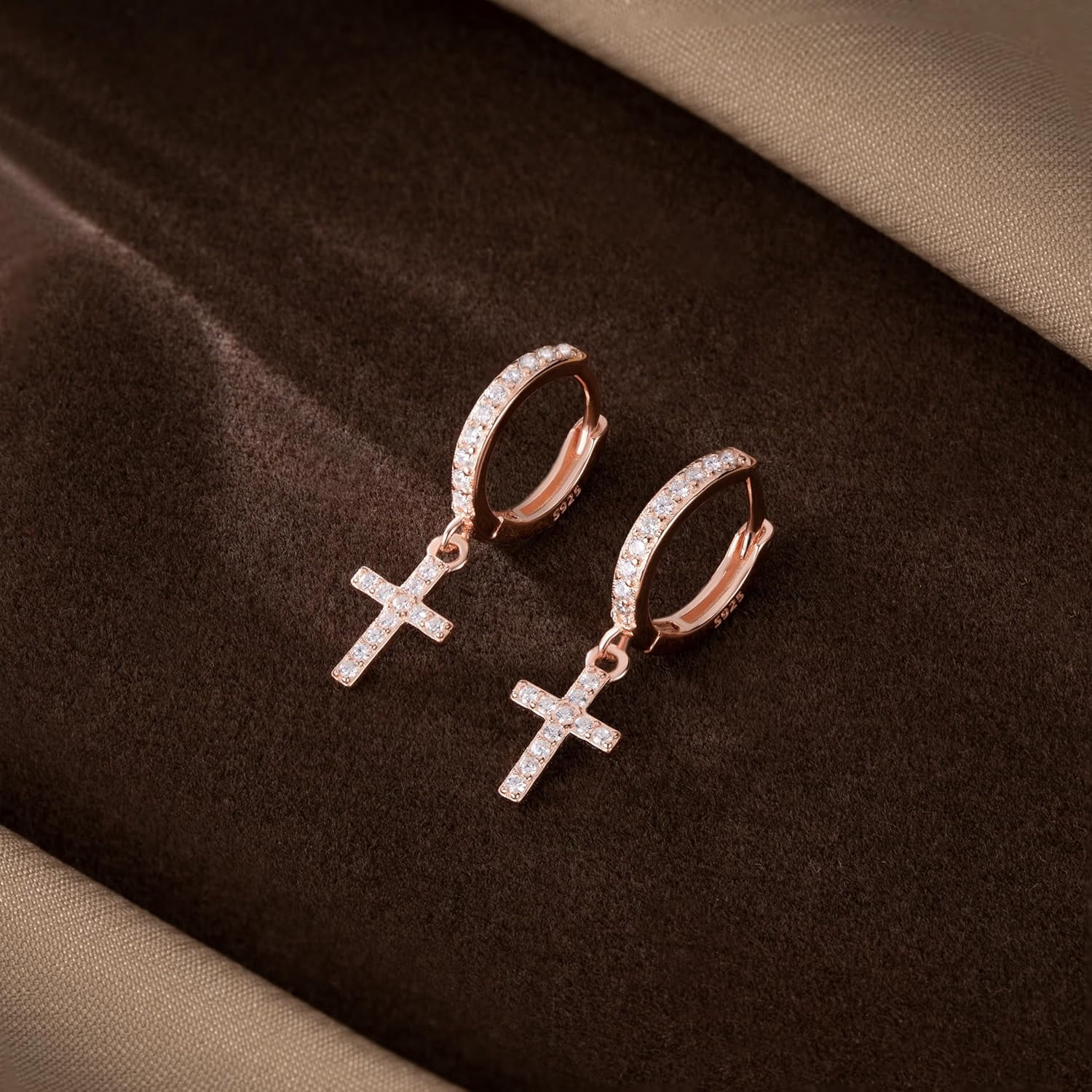 Solid 925 Sterling Silver Cross Hoop Earrings for Women Teens Small CZ Hoop Earrings Huggie Drop