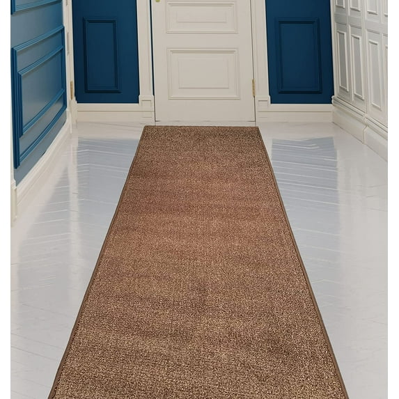 Custom Size Runner Rug Solid Design Mocha Color 26 or 31 inch Wide Pick Your Length Non-Slip Rubber Backing Stair Runner