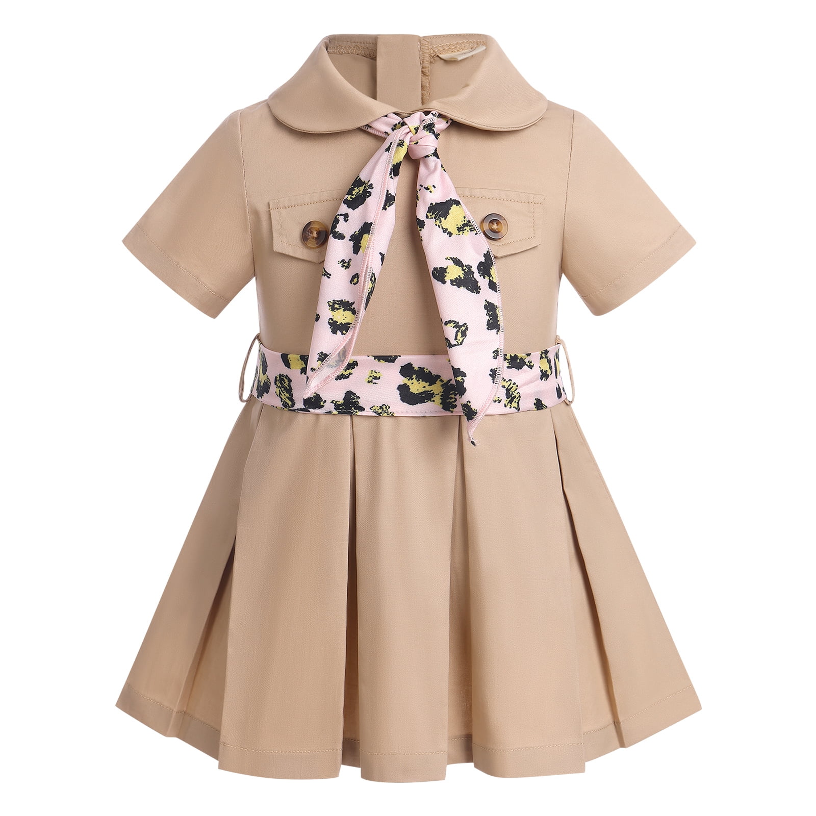 FYMNSI Jungle Safari Wild One Outfits for Toddler Girl Short Sleeve A-line Pleated Dress with Hat 18-24 Months Girl Clothes