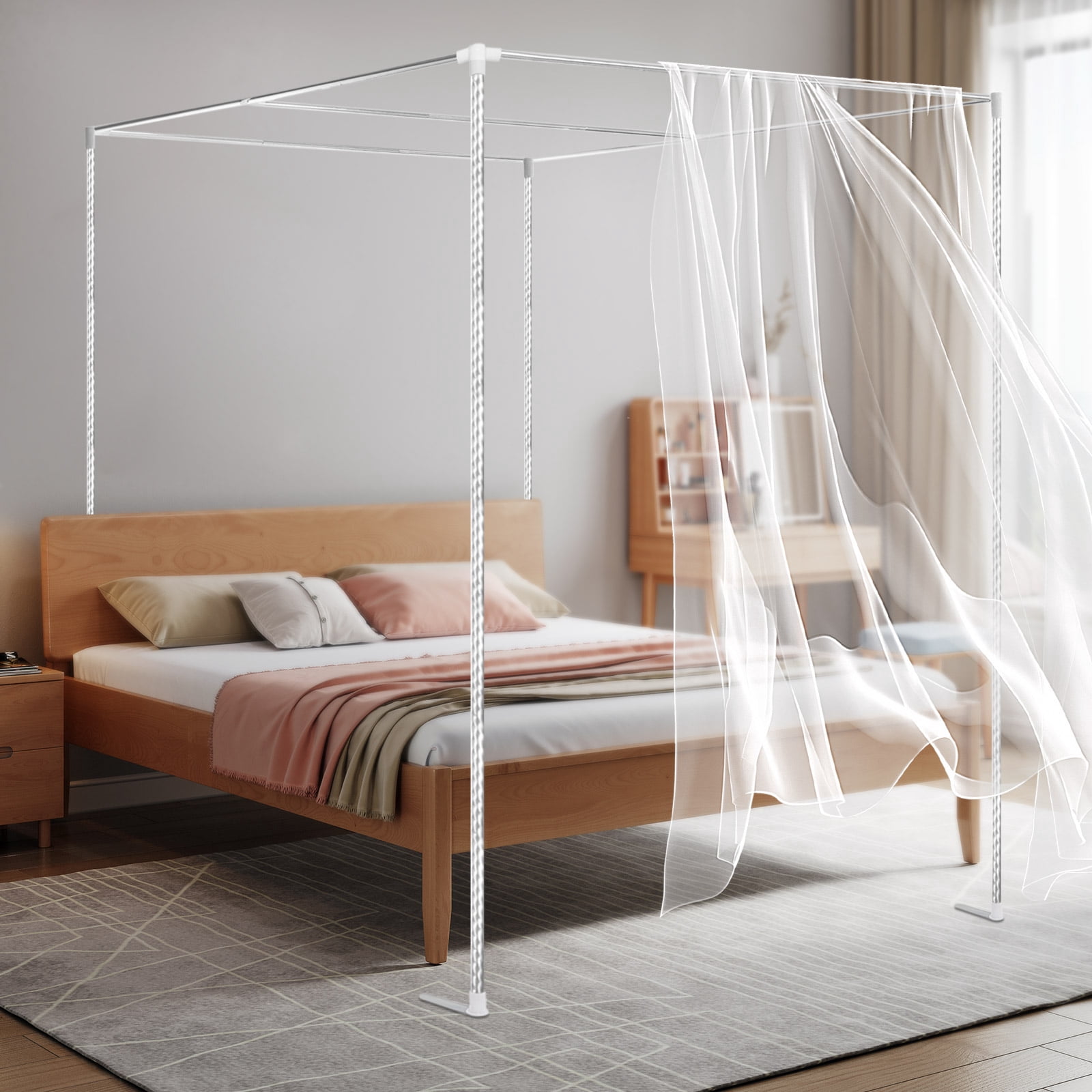Peakora Peakora Canopy Bed Frame Mosquito Netting Canopy Frame Stainless Steel Fit for 4.92ft and 5.91ft Beds in Homes Dormitories Hospitals