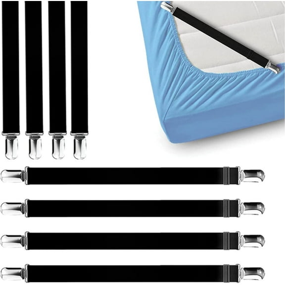 8 PCS Bed Sheet Clips Keep Bedsheets in Place-Corner Bands Suspenders for Fitted Sheets - Mattress Sheets Grippers Holders Straps Fits from Twin Queen King Garters Fasteners Clamps (Black)