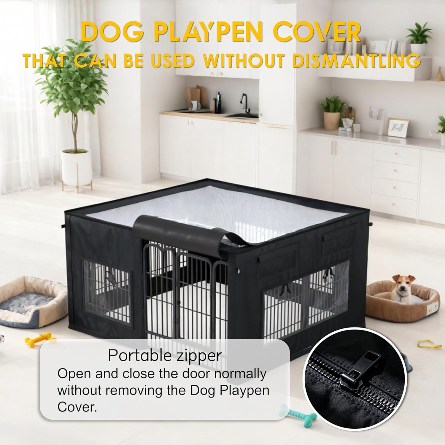 Dog Playpen Cover | 1680D Waterproof Oxford Cloth & Nylon Mesh | Fits 32" H 8 Panels Dog Playpen Only | UV-Resistant, Waterproof, Breathable | Black