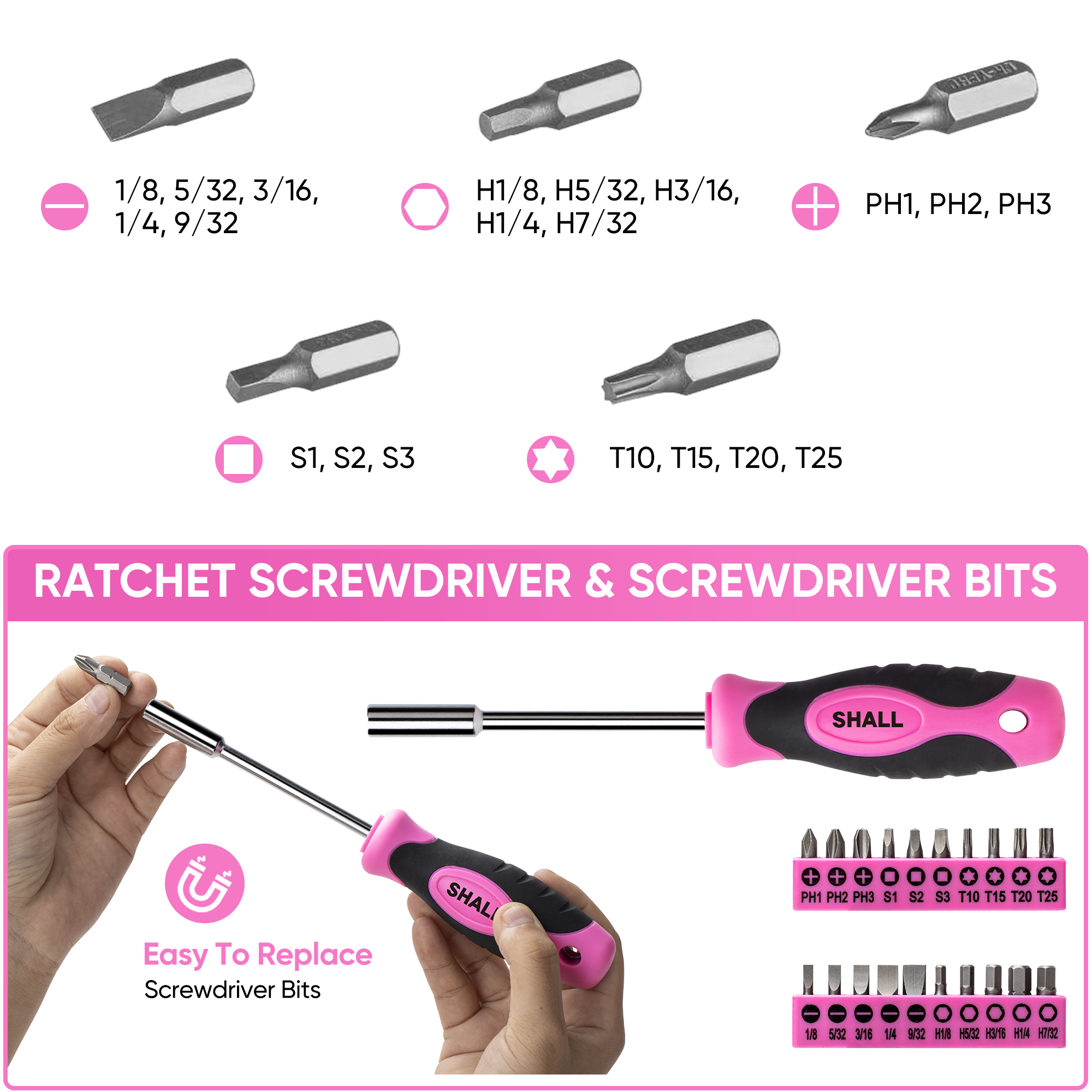 SHALL 166-Piece Pink Tool Set for Women with Tool Bag photo 5