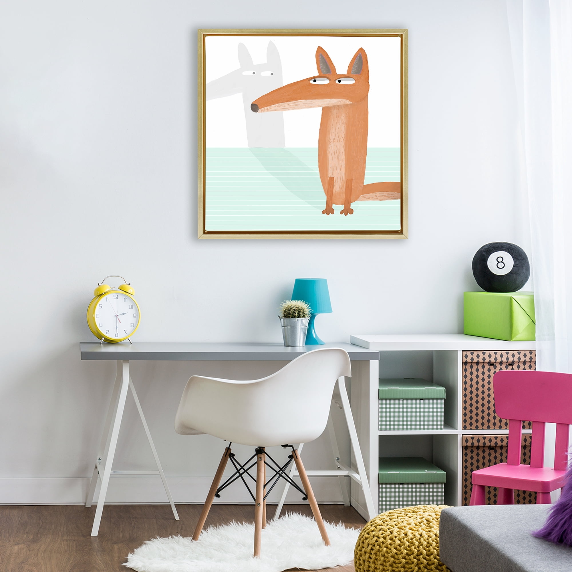 Stupell Industries Whimsical Fox Shadow Gold Framed Floater Canvas Wall Art, design by Carla Daly