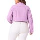 thumbnail image 3 of Conjuntos de botones de jeans de mujer de talla grande Agnes Orinda, chaquetas de mezclilla recortadas de moda 3X en púrpura claro, 3 of 6