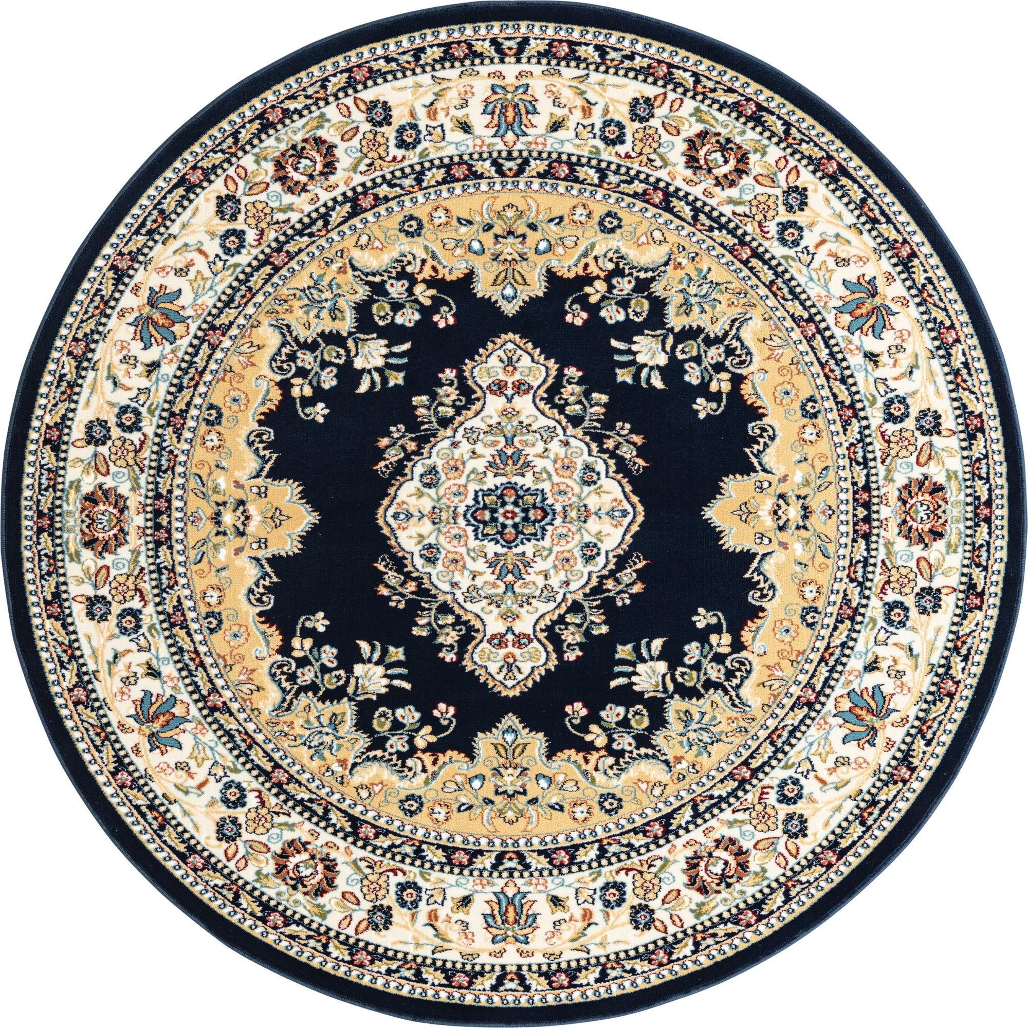 Unique Loom Windsor Narenj Rug Navy Blue/Blue 5' 1" Round Floral