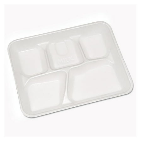 e PCTYTH10500SGBX Lightweight Foam School Trays, White, 5-compartment, 8 1/4 X 10 1/2, 500/carton