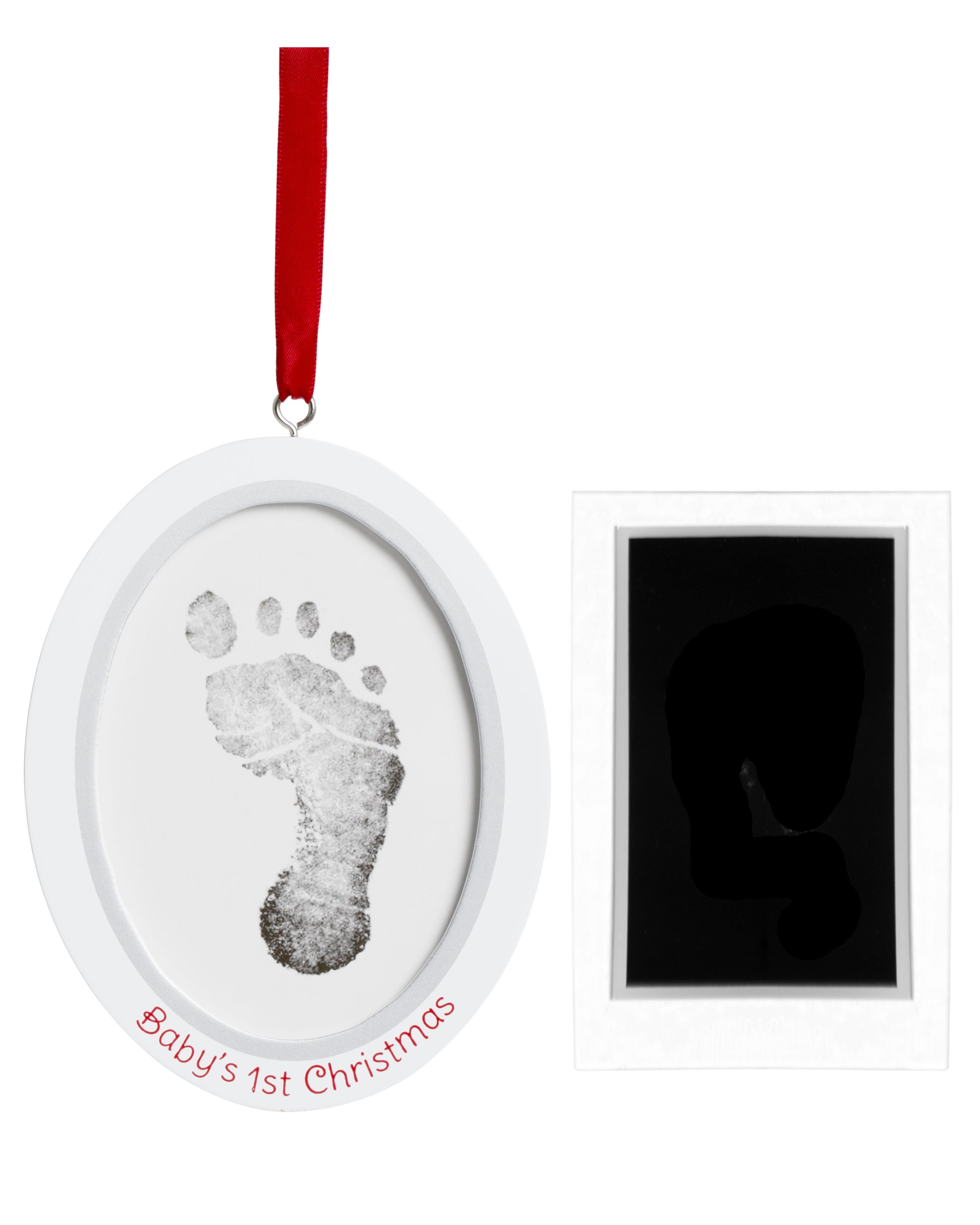 Pearhead White Wooden Double Sided Photo Christmas Decorative Accent Ornament, with Clean Touch Ink Pad 5.25'