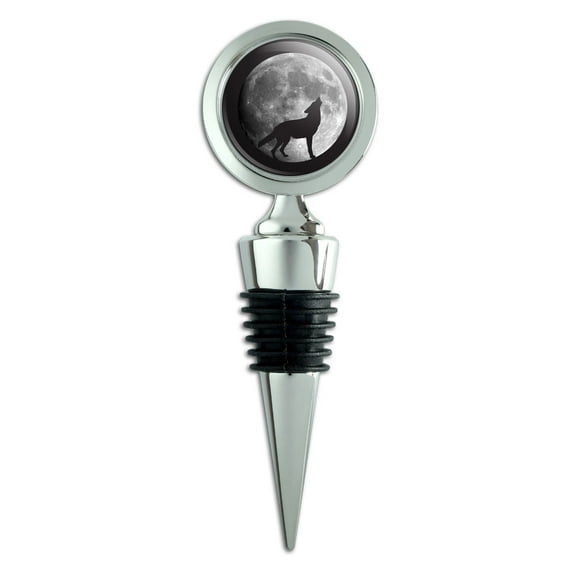 Wolf Silhouette Howling at the Moon Wine Bottle Stopper