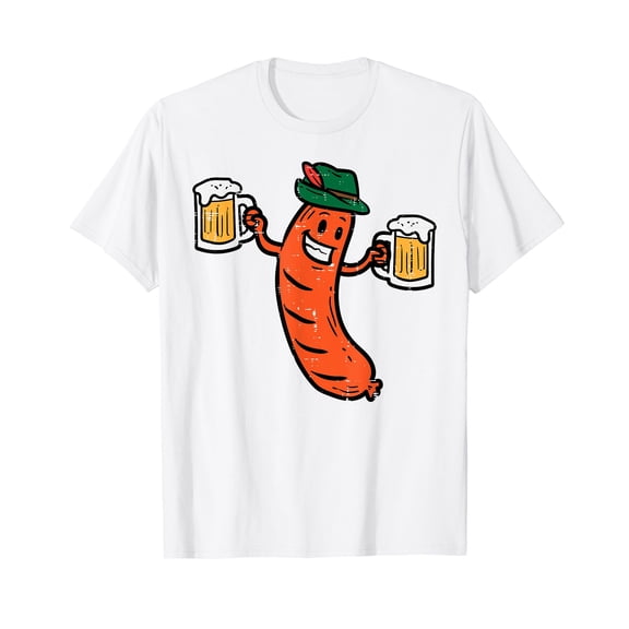Oktoberfest Bratwurst German Sausage Costume Men White T-Shirt Short Sleeve Tee