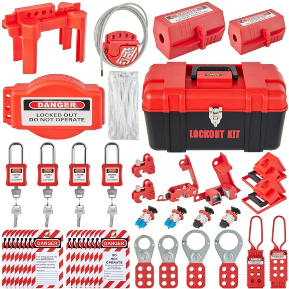 VEVOR Lockout Tagout Kits Electrical Safety Loto Kit Includes Padlocks, 5 Kinds of Lockouts, Hasps, Tags & Ties, Box, Lockout Safety Tool 42pcs