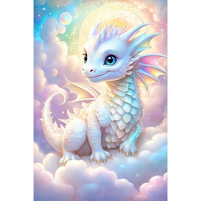 Lleno Diamantes JShteea Nubes Coloridas y Dragones Blancos Pinturas Diamantes Redondos 40*60CM