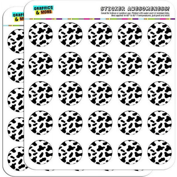 Cow Print Black White 50 1" Planner Calendar Scrapbooking Crafting Stickers
