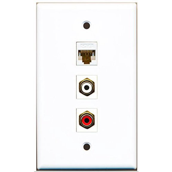 RiteAV - 1 Port RCA Red and 1 Port RCA White and 1 Port Cat6 Ethernet White Wall Plate