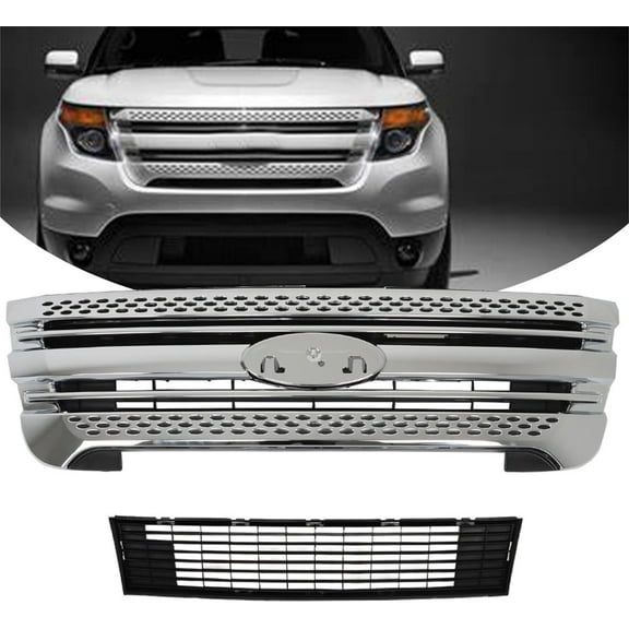 Genrics Chrome Snap On Grille Overlay Full Front Grill Covers Insert Replacement for 2011-2015 Explorer