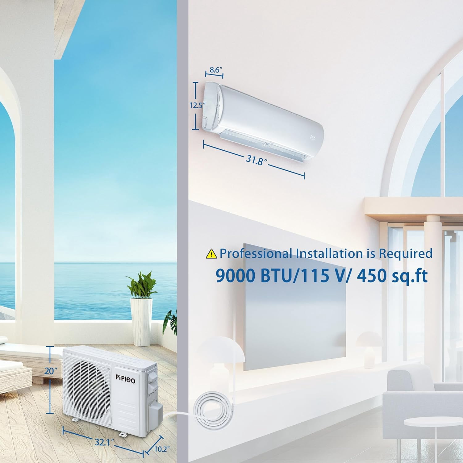ICEELF 9000 BTU Mini Split Air Conditioner, Air Conditioner and Heat Pump 19 SEER, Cools up to 450 Sq.Ft, 115V Wifi Enabled Air Conditioner & Heater Ductless Inverter System (115v/19 SEER - WIFI)