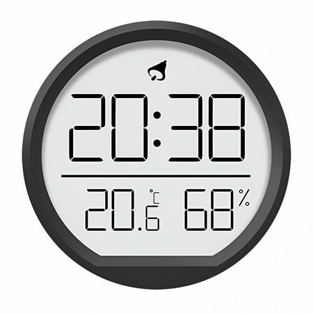 DESIGNICE Digital Alarm Clock Wall Clock Round 7.4cm Battery Operated Versatile 12/24H with Temperature and Humidity for Office Stylish Black,Battery Operated Digital Clock,Digital Wall Clock