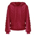 thumbnail image 2 of Women's Textured Knit Sweater Hooded Long Sleeve Pullover Warm Comfortable Winter Top Red XXXL, 2 of 6