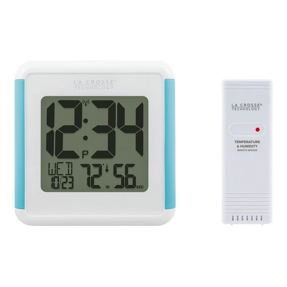 La Crosse Technology 515-1912-INT Splash-Proof Shower Cube Atomic Clock with Temperature & Humidity, 4.92" L x 1.36" W x 5.12" H, White
