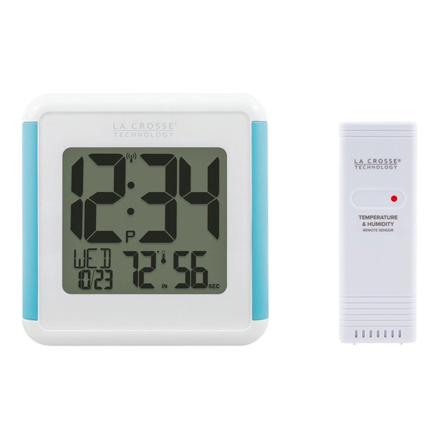 La Crosse Technology 515-1912-INT Splash-Proof Shower Cube Atomic Clock with Temperature & Humidity, 4.92" L x 1.36" W x 5.12" H, White