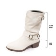 thumbnail image 4 of Shrysg Women's Mid Calf Vintage Double Buckle Comfortable Slouchy Boots Pointed Toe Chunky Heel Slip-On Boots for Fall Winter Daily Wear Party Office White, 4 of 9
