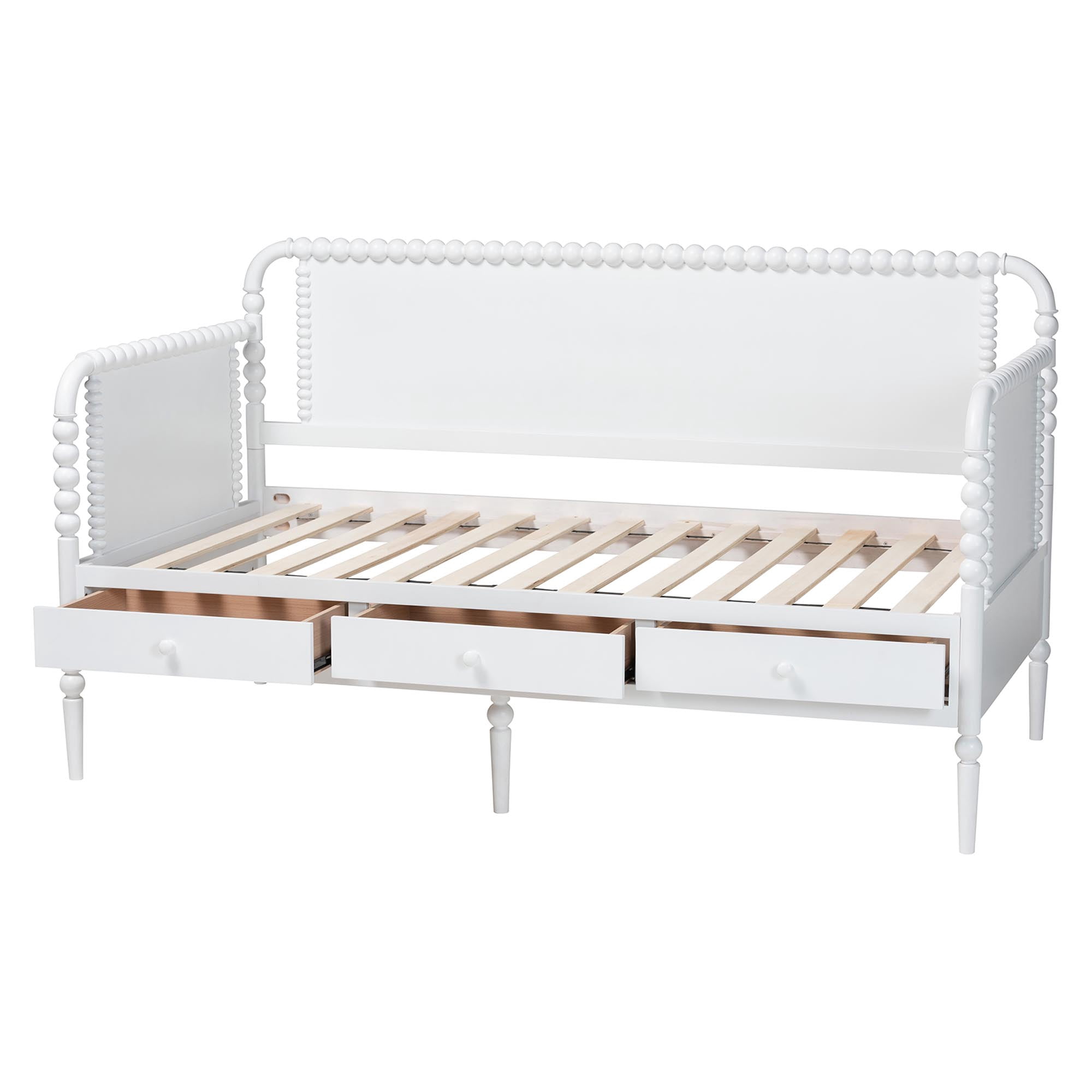 Baxton Studio Lucera Mid-Century Daybed, 3-Drawer, Full, White