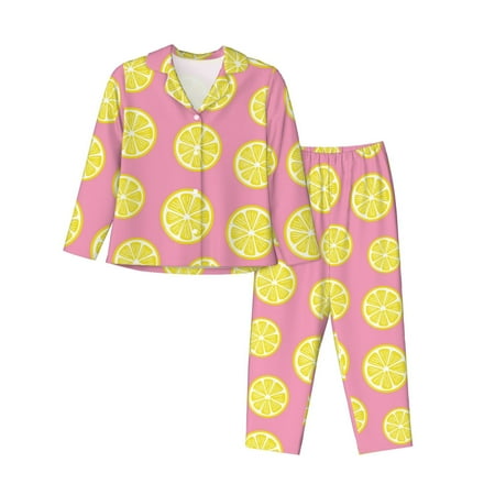 Pajamas for Women Set - pink Lemon Comfy Long Sleeve Button Up Pajama Sets for Women 2 Piece  Soft Sleepwear Nightwear Pjs Lounge Sets for Women with Pockets