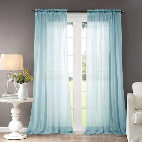 Dreaming casa Solid Sheer curtains Draperies Blue Rod Pocket 2 Panels 84 inches Long, 52 W x 84 L