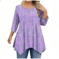thumbnail image 2 of Elvqul Tops for Women Purple Plus Size Casual Blouses Crewneck Oversized Tunic Loose 3/4 Sleeve Womens Shirts, 2 of 5