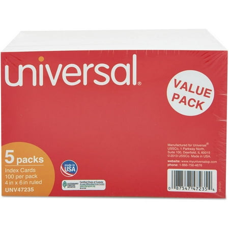 (2 Pack) Universal Ruled Index Cards, 4 x 6, White, 500/Pack