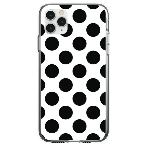 DistinctInk Clear Shockproof Hybrid Case for iPhone 12 MINI (5.4" Screen) - TPU Bumper, Acrylic Back, Tempered Glass Screen Protector - Black & White Polka Dots