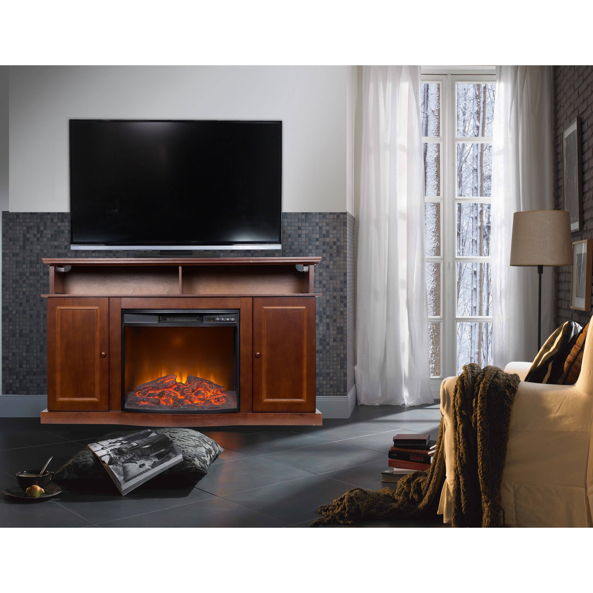 56 Inch TV Stand With Fireplace Media Console Electric Entertainment Center SALE  eBay