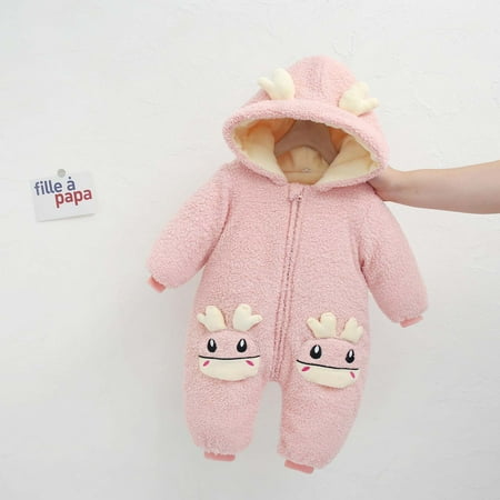 

Baby Clothes Clearance! purcolt Baby Boys Girls One-Piece Plush Hooded Jumpsuit Autumn Winter Warm Pockets Romper Outfits Deer Ear Infant Zipper Fleece Bodysuit Playsuit Newborn Clothes