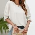 thumbnail image 5 of Timegard Tops for Women Round Neck Puff 1/2 Sleeve Loose Comfy Blouse Summer Casual Solid Color Tops, 5 of 5