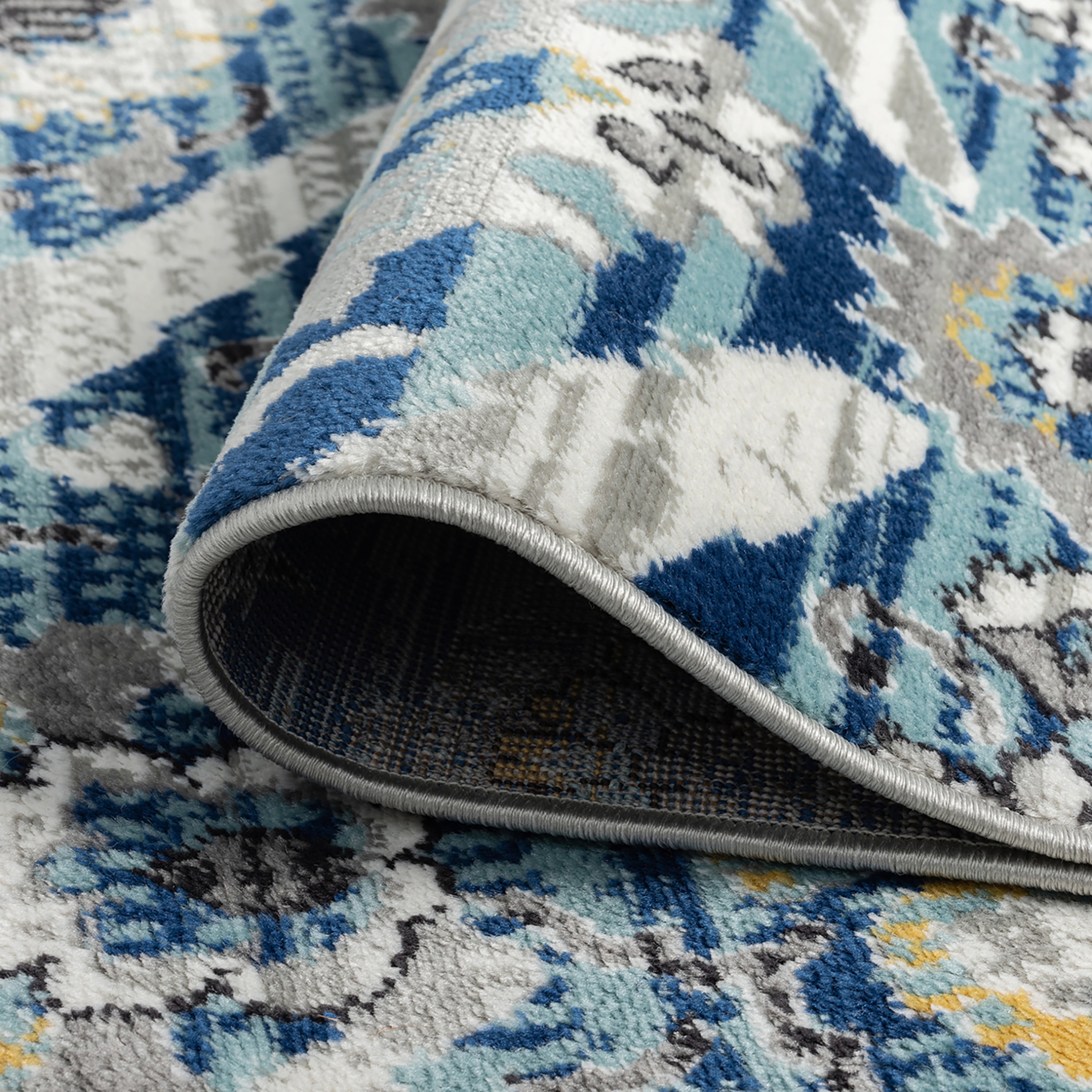 Traditional 5x8 Area Rug (5'3'' x 7'3'') Floral Blue, Cream Living Room Easy to Clean