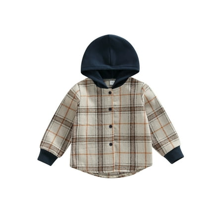 

Bagilaanoe Toddler Baby Boy Girl Hooded Shirt Jacket Plaid Long Sleeve Single-Breasted Shacket with Pockets 18M 24M 3T 4T 5T 6T Kids Fall Casual Outwear