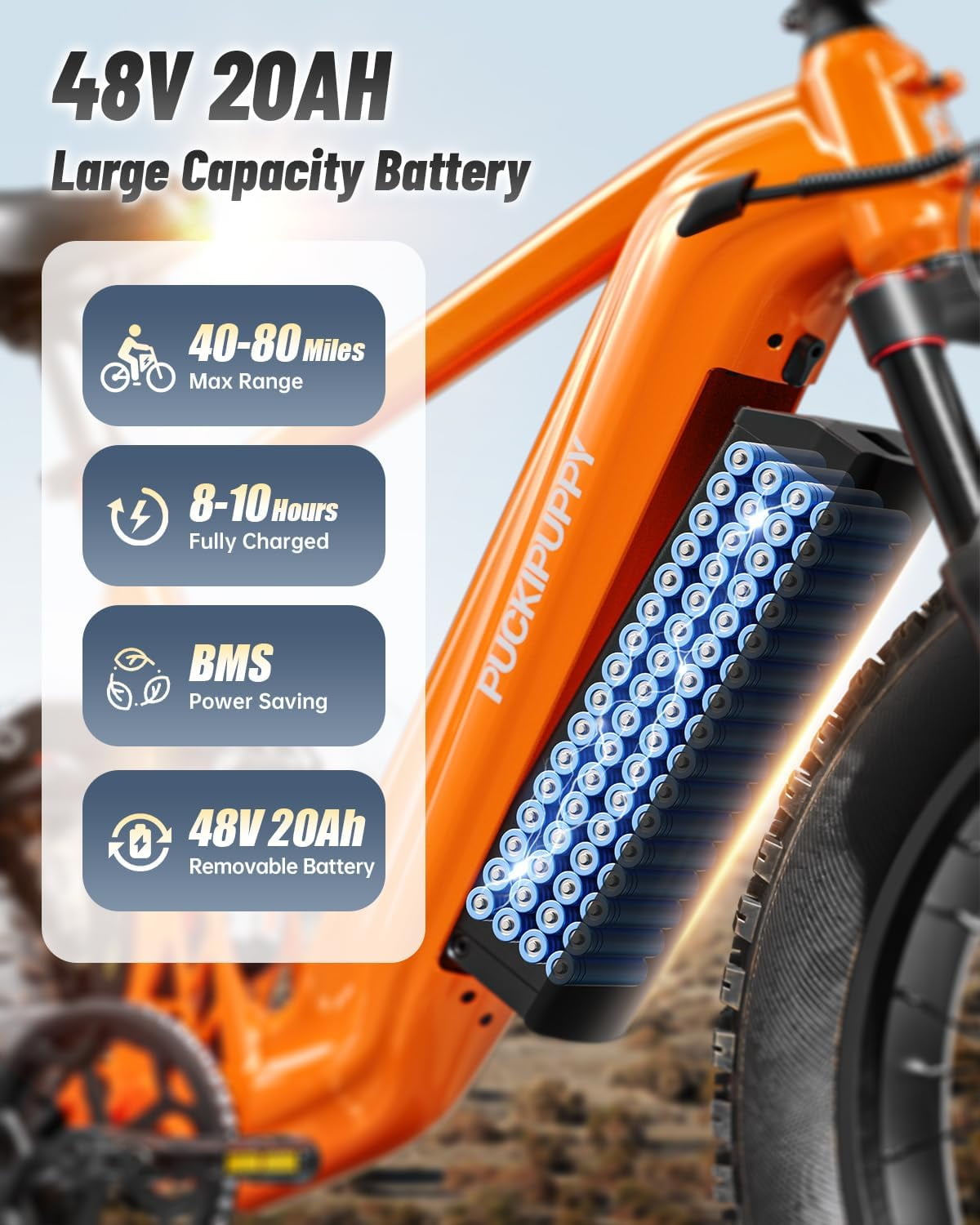 PUCKIPUPPY Electric Bikes for Adults Dual Motor E Bike 28 mph 1600W Peak 80Miles Range 26" Fat Tire Ebike 48V 20AH Battery E-Bike Full Suspension E-Mountain Bikes 8 Speed, Comply with UL2849 by SGS