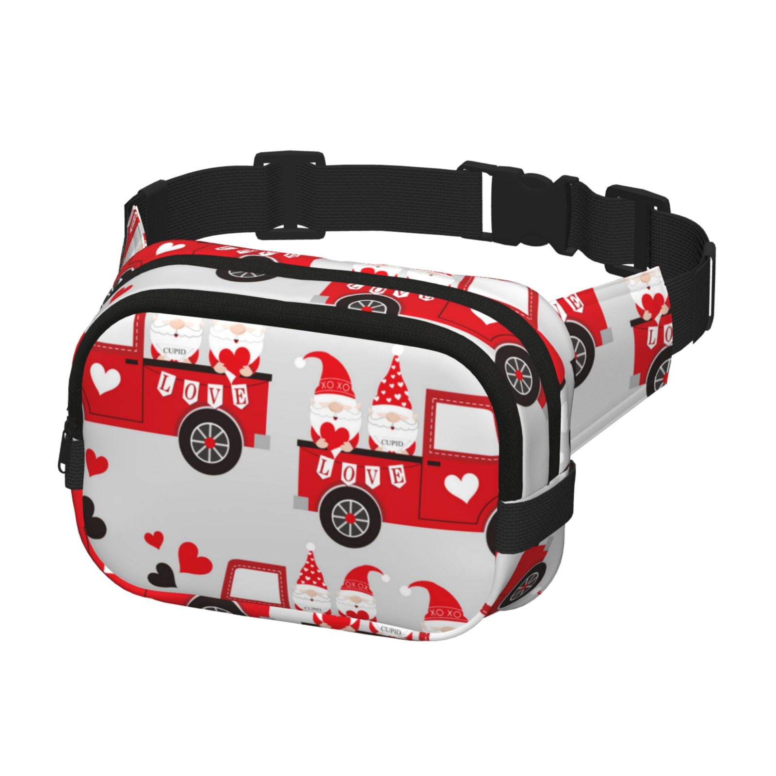 Picia Gnomes On The Car Print Square Double-Layer Waist Bag Mini Adjustable Waist Belt Bag Exercise Running Travel Hiking