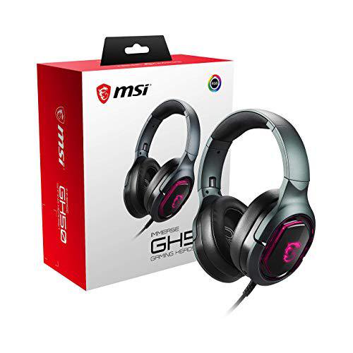 msi immerse gh50 7.1 virtual surround rgb gaming headset 'black with ambient msi dragon logo, rgb mystic light, inline audio controller, 40mm drivers, detachable mic' - s37-0400020-sv1 - Walmart.com