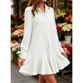 thumbnail image 2 of Long Sleeve Women Casual Button Down Shirt Dress Collared Pleated Swing Mini Dresses, 2 of 4