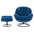 thumbnail image 4 of 360° Swivel Modern Medieval Sofa Chair Set With Ottoman, Velvet Upholstered Accent Chair With Soft Cushion And Metal Frame, TV Chair For Living Room, Bedroom, Balcony, Dorm Rooms, Loft, Blue, 4 of 9