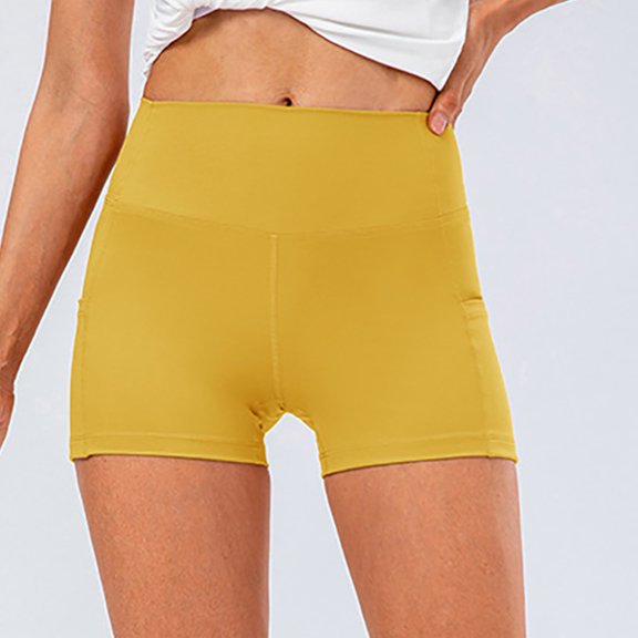 Puntoco Pants for women Women's Solid Color Fitting Sports Fitness Training Breathable Shorts Pockets Yoga Shorts Yellow XL(XL)