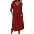 thumbnail image 2 of Sokhug Womens Button Down Midi Dress 3/4 Sleeve V Neck Loose Fit Casual Tunic Dress with Pockets, 2 of 6